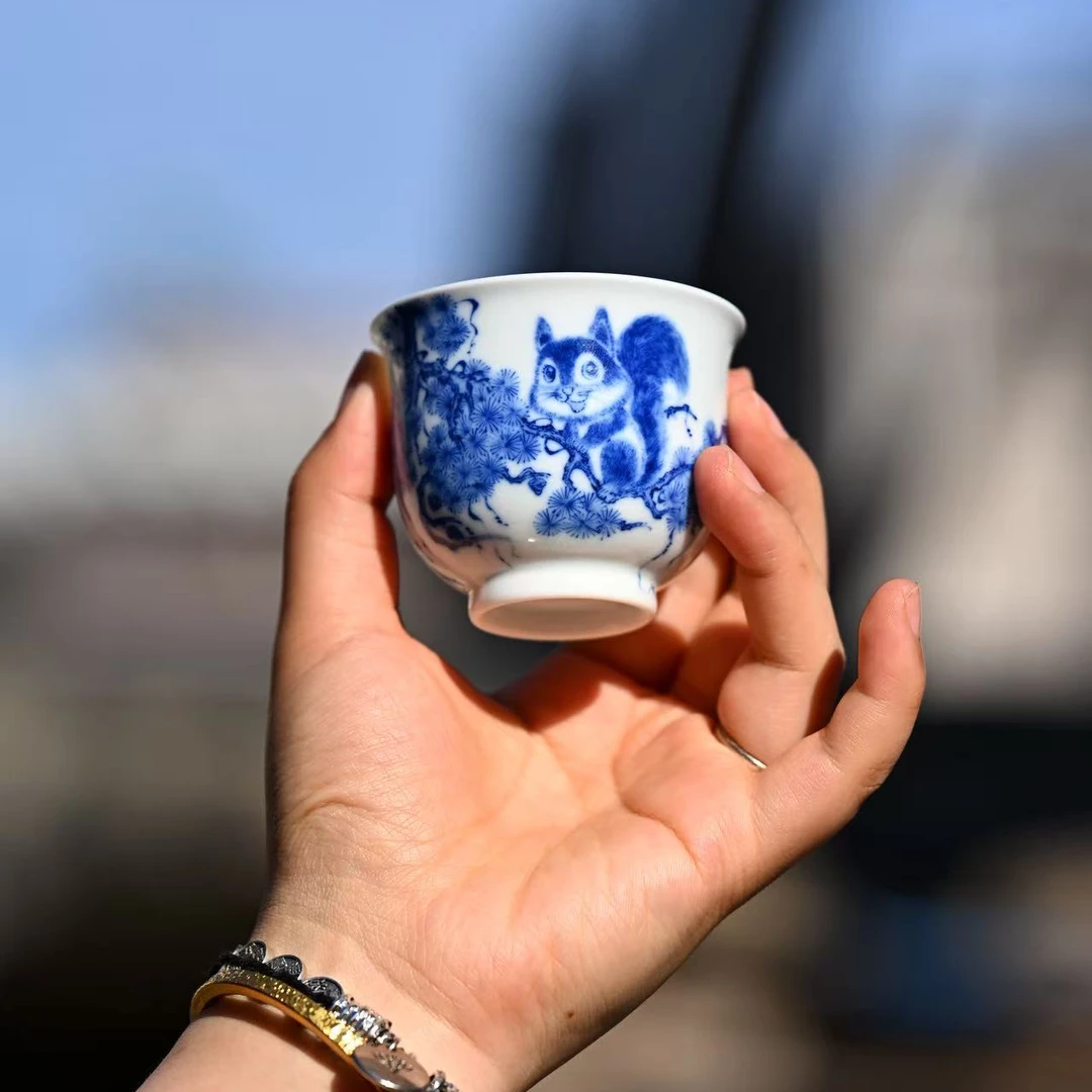 【好物】青花描银萌宠系列（松鼠）如式杯-赋春0059
