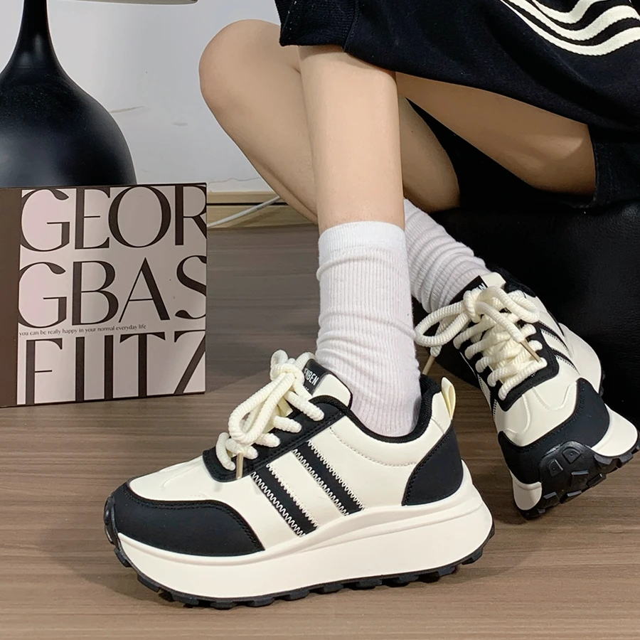 人本女鞋运动鞋女春季穿搭2025新款百搭爆款小白鞋显高厚底老爹鞋