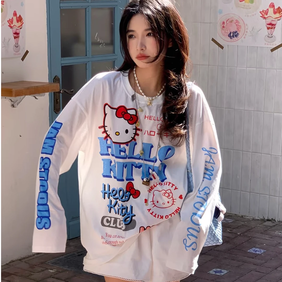 THE ENES 字母叠加印花T恤宽松可爱卡通长袖上衣