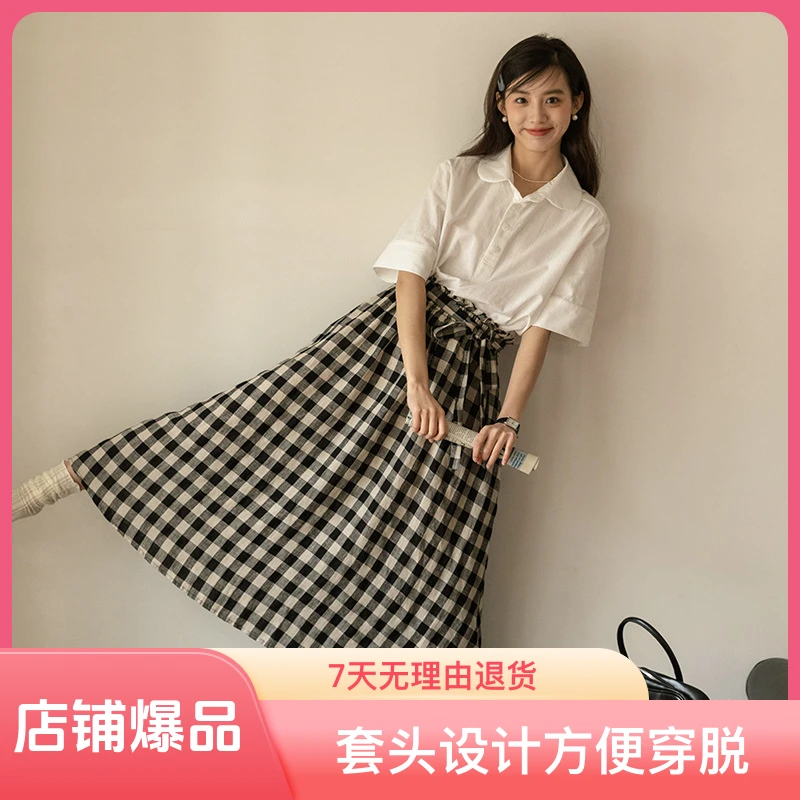 2024夏季法式文艺气质棉麻POIO娃娃领宽松套头短袖衬衫上衣女