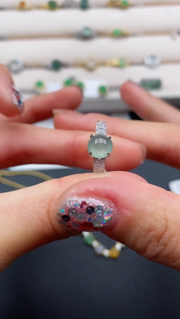 银S925镶嵌戒指翡翠88888888+5