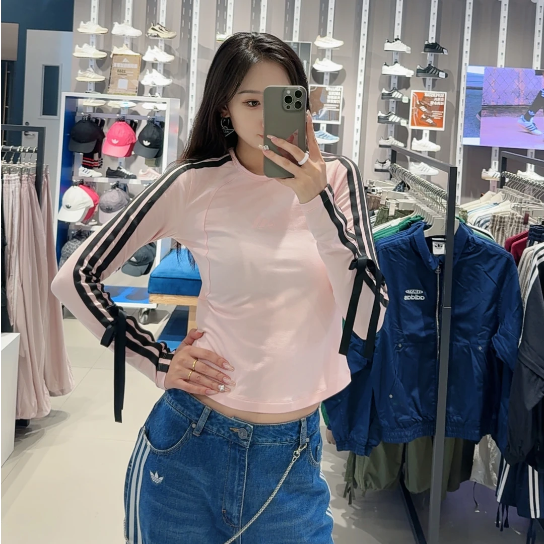 adidas/阿迪达斯女子经典条纹长袖可拆卸蝴蝶结长袖T KG3860