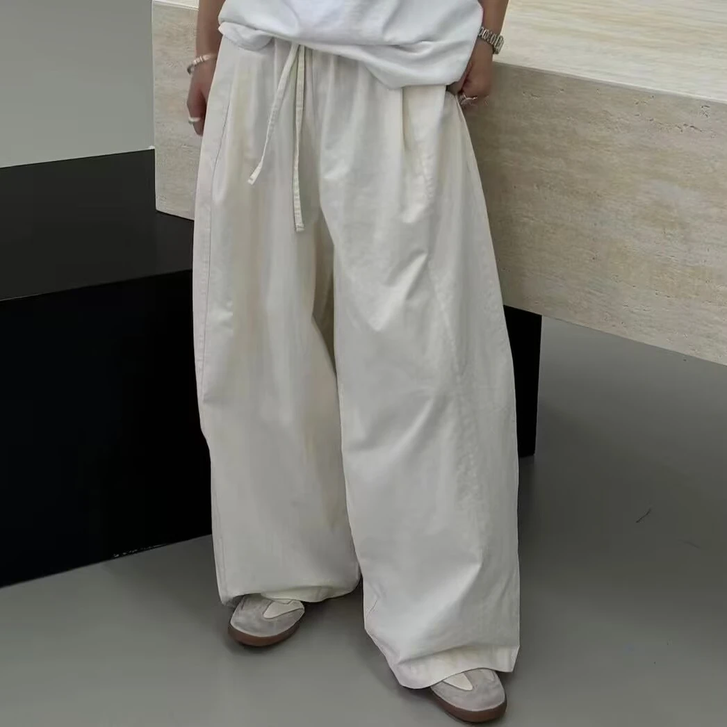 6370春季休闲裤薄款时尚百搭高街潮流垂感纯色复古高街设计感裤子