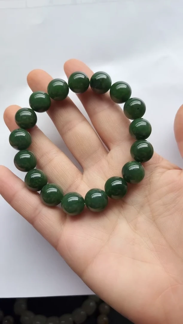 未镶嵌手链和田玉12mm碧玉飘翠
