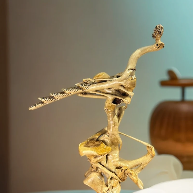 小叶榕孔雀吉祥富贵摆件