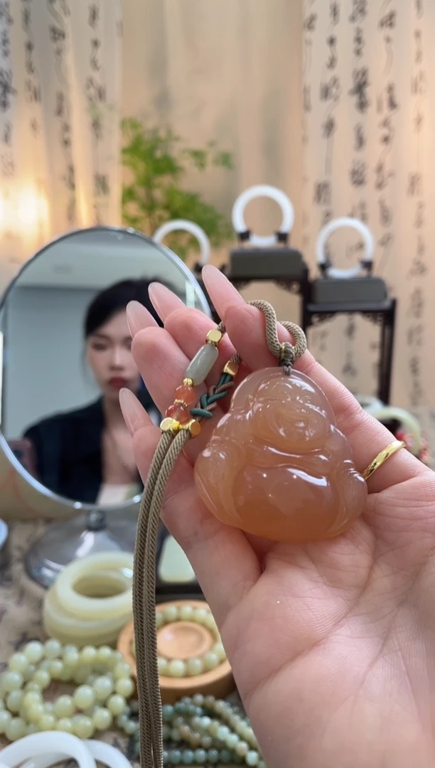 青海料糖料双面大佛公，带中国结编绳