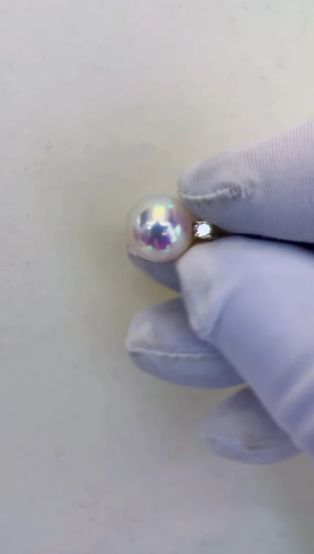 18K金镶嵌海水珍珠饰品8-9钻石王妃吊坠