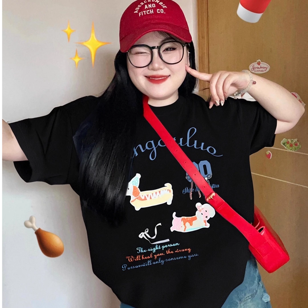 加大码300斤韩系休闲慵懒风纯棉短袖t恤男女夏季宽松显瘦重磅上衣