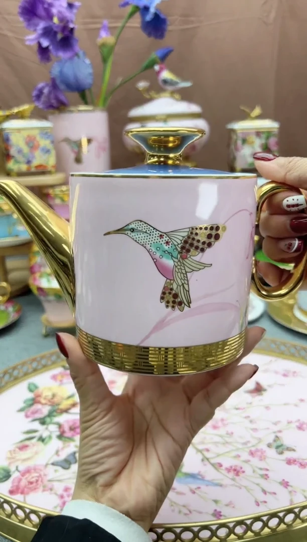 【闪购商品】自然写生蜂鸟卡特兰茶壶