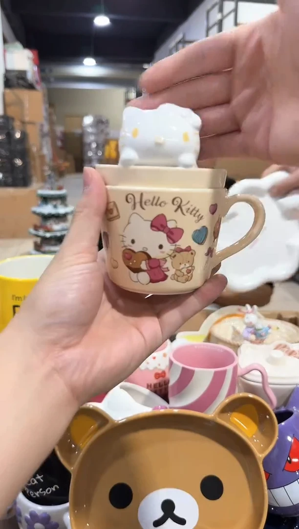 瓷片原盒kt猫甜品带盖杯