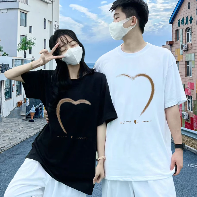 【半个爱心】夏季圆领休闲T恤2025新款网红时尚短袖棉情侣短袖T恤
