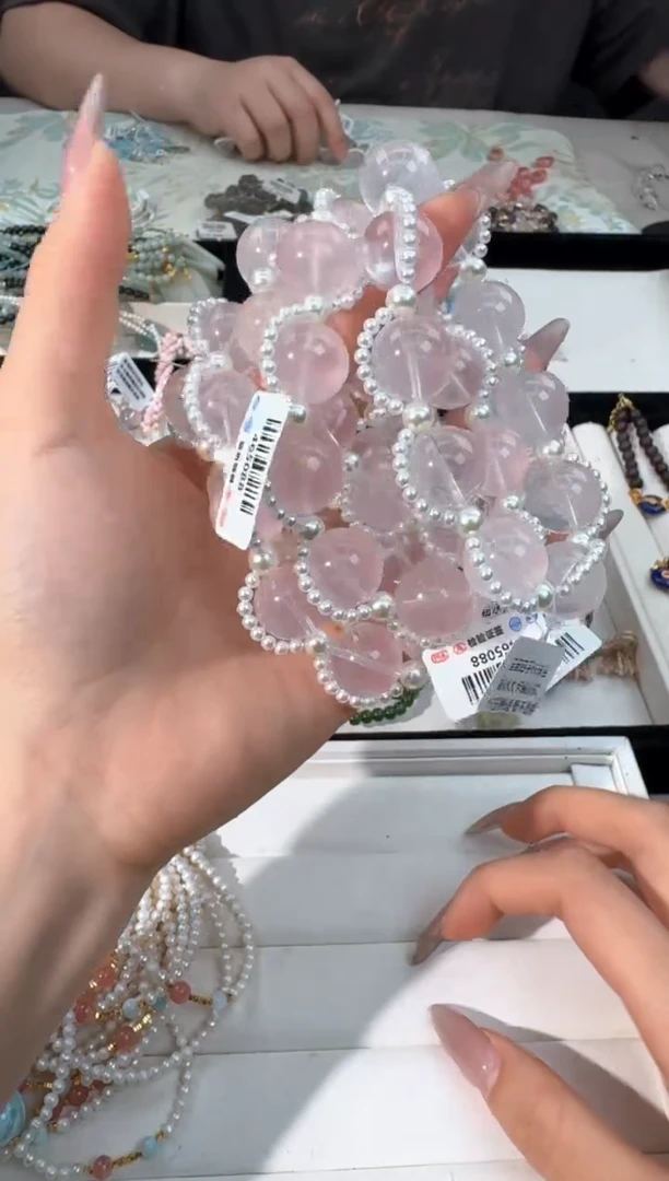 水晶手链未镶嵌K037粉水贝珠编绳款