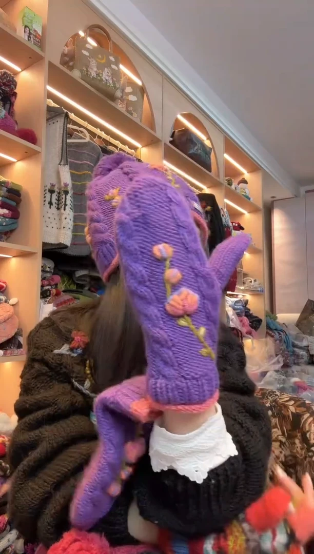 羊毛美利奴紫色手套