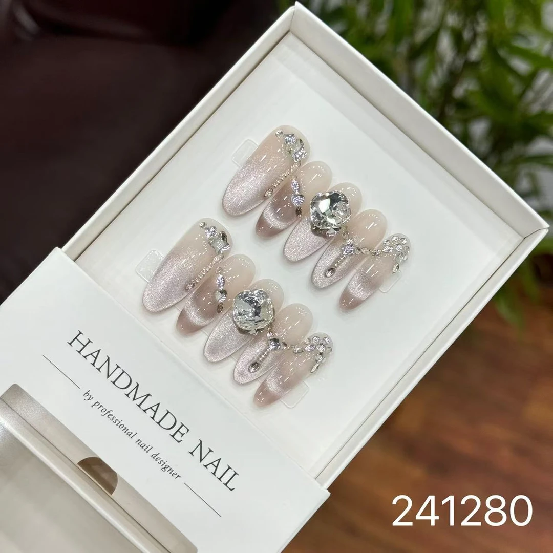 2MIN （N往日云烟）长椭圆粉晶钻饰 甜美仙奢风 手工定制热卖穿戴甲