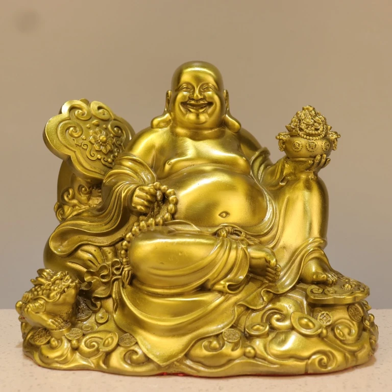 黄铜弥勒佛摆件大肚笑佛家用客厅桌面玄关装饰铜像大号工艺品摆设