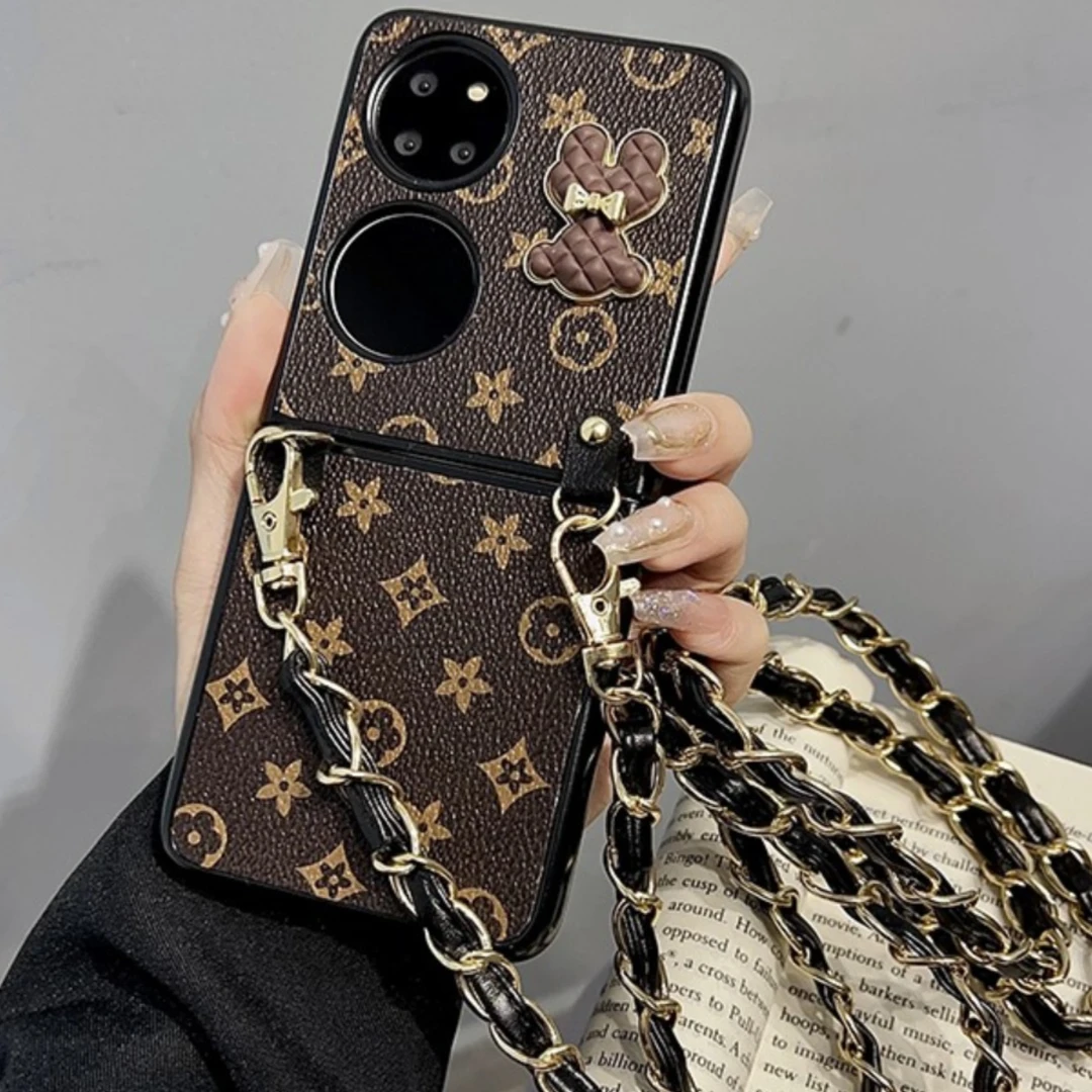 斜挎可背挂绳适用华为pocket 2手机壳高档复古老花皮纹p50pocket