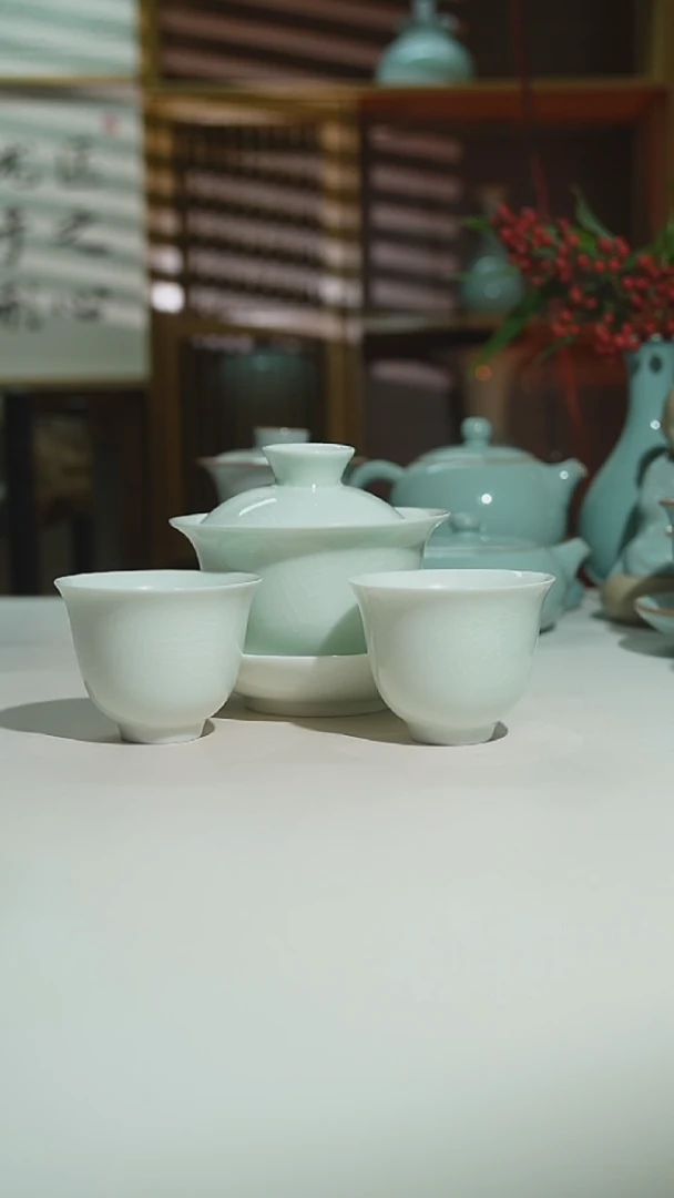 天青珑匠玉清盖碗加玉兰杯2只二级