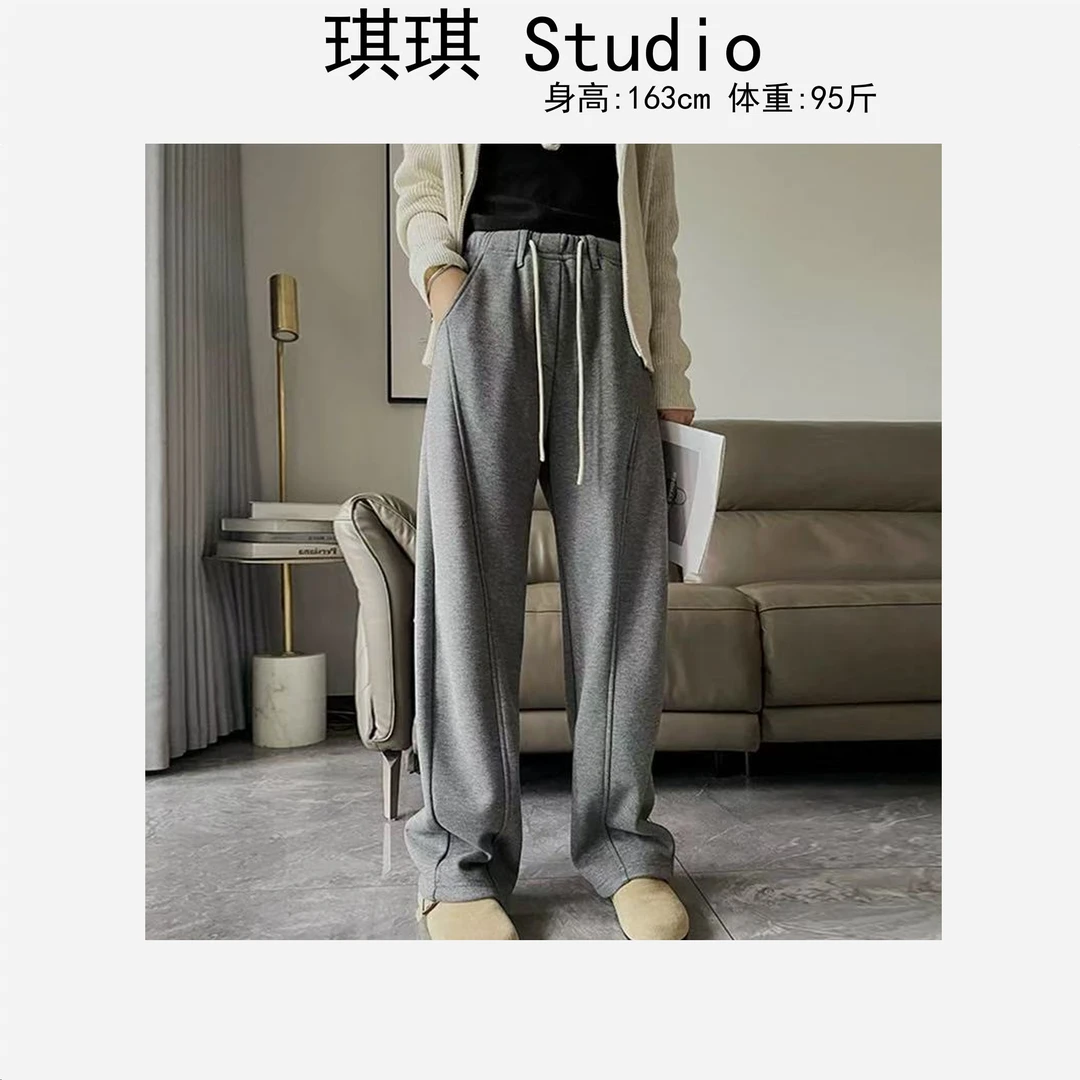 冬季新款加绒松紧腰抽绳气质时尚显瘦线宽松减龄百搭休闲裤697-G