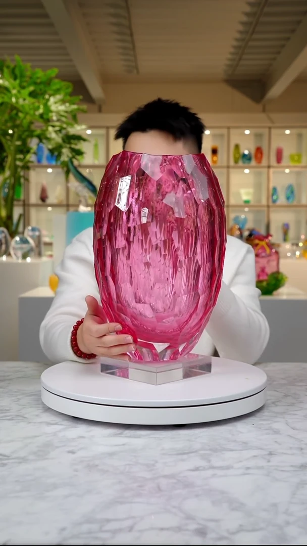 摆件金红凹面设计款花器+底座