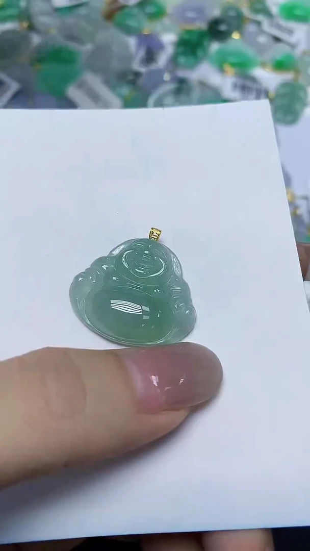 翡翠18K金镶嵌颈饰天然缅甸翡翠A货