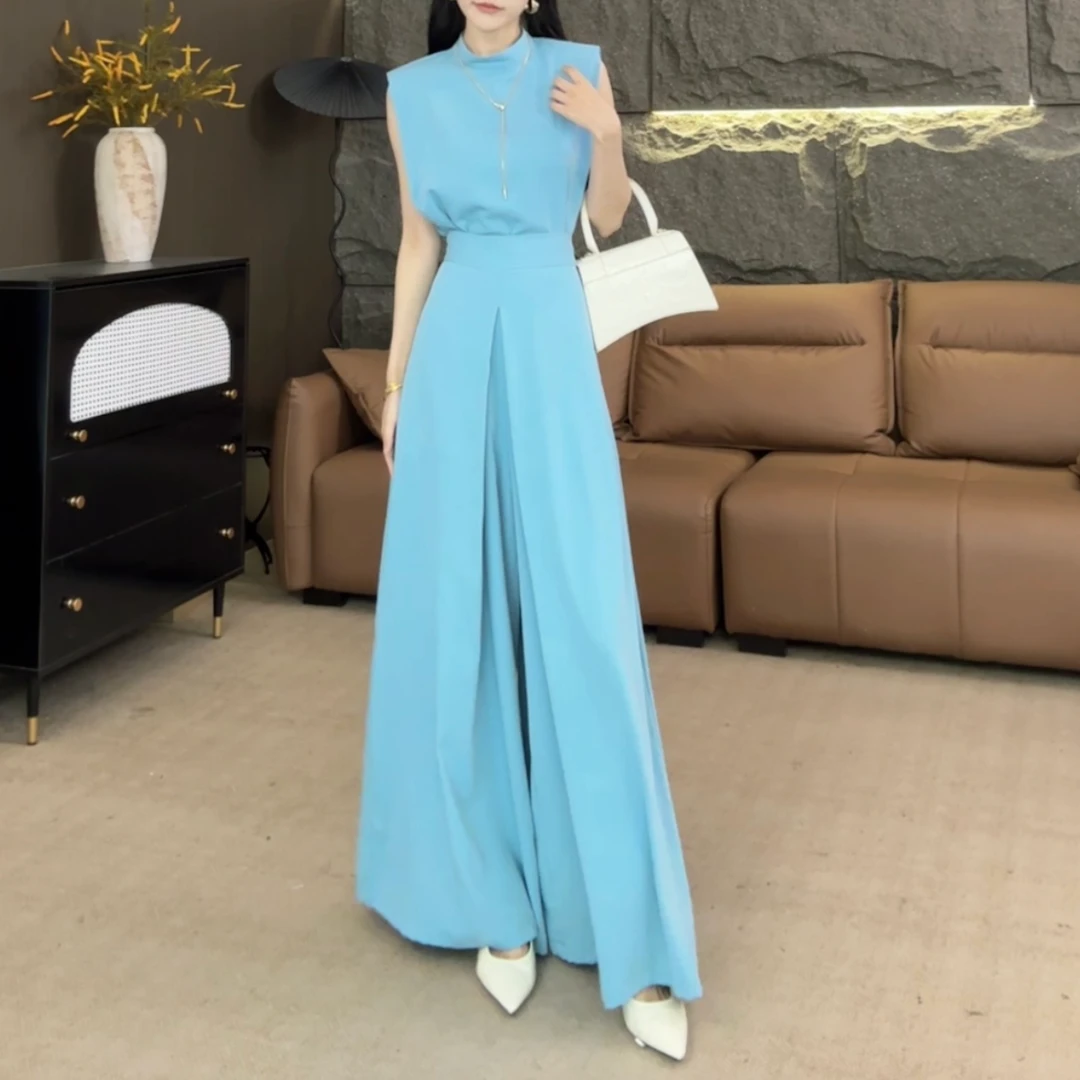 【思思】夏季修身百搭气质无袖阔腿裤套装SHBZW651771