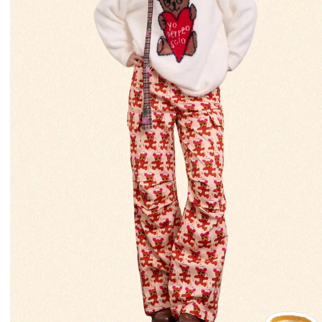 iscreamcolourMOF原创奔跑小熊工装裤涂鸦痞帅炸街风女装