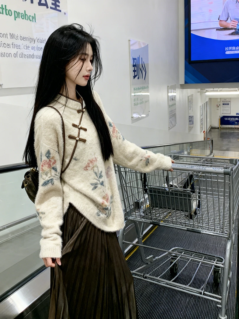 新中式国风毛衣女款2025新款慵懒高级感针织可外穿内搭上衣女秋冬