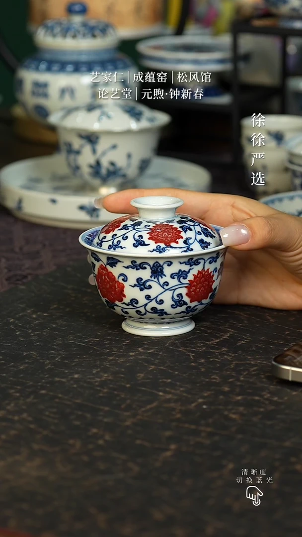 逸君堂青花釉里红缠枝盖碗