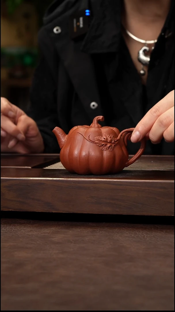 茶壶紫砂赵庄朱泥全手蜗瓜180cc左右