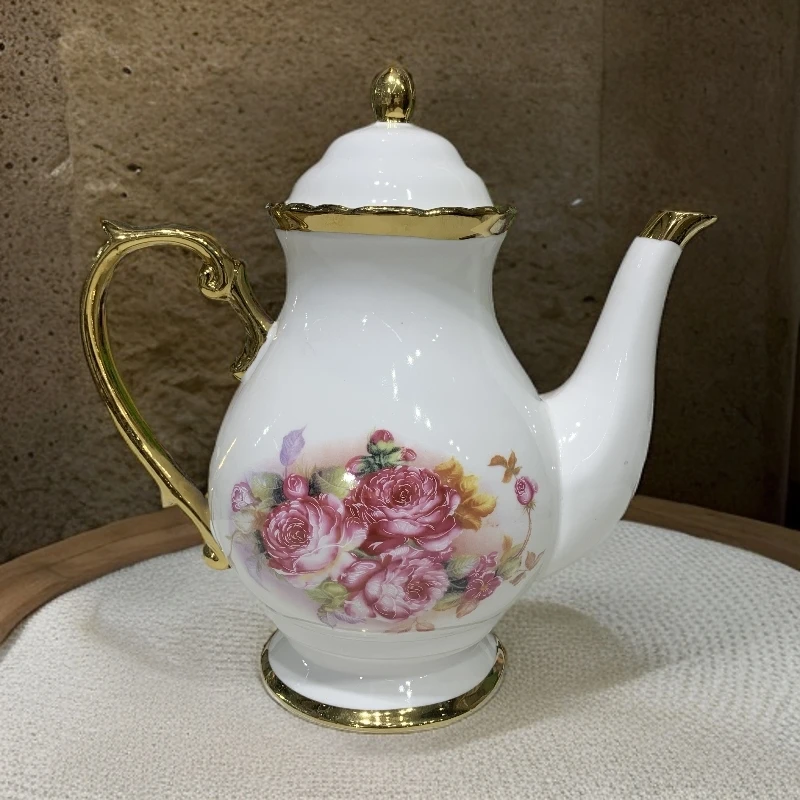 新疆包邮【新玫瑰冷水壶】漂亮高档陶瓷冷水壶 金边花纹陶瓷冷水壶