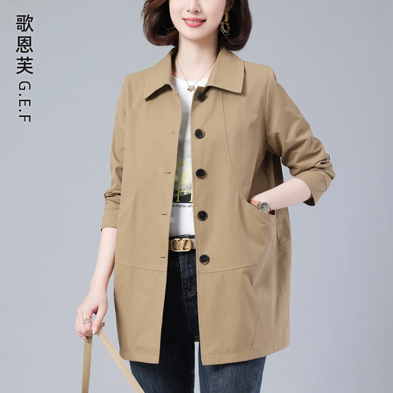 风衣女春秋2025新款中长款小个子休闲棉服妈妈秋冬季加厚加绒外套