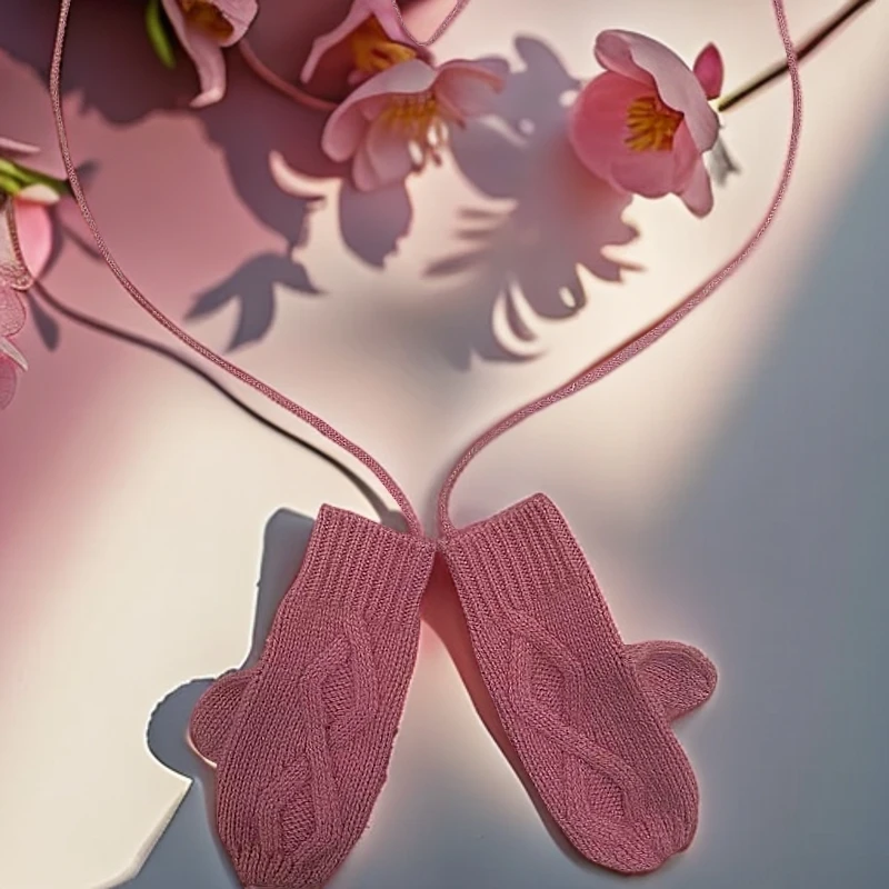 酷尔欣儿童加厚韩版羊绒手套网红学生挂脖粉色针织