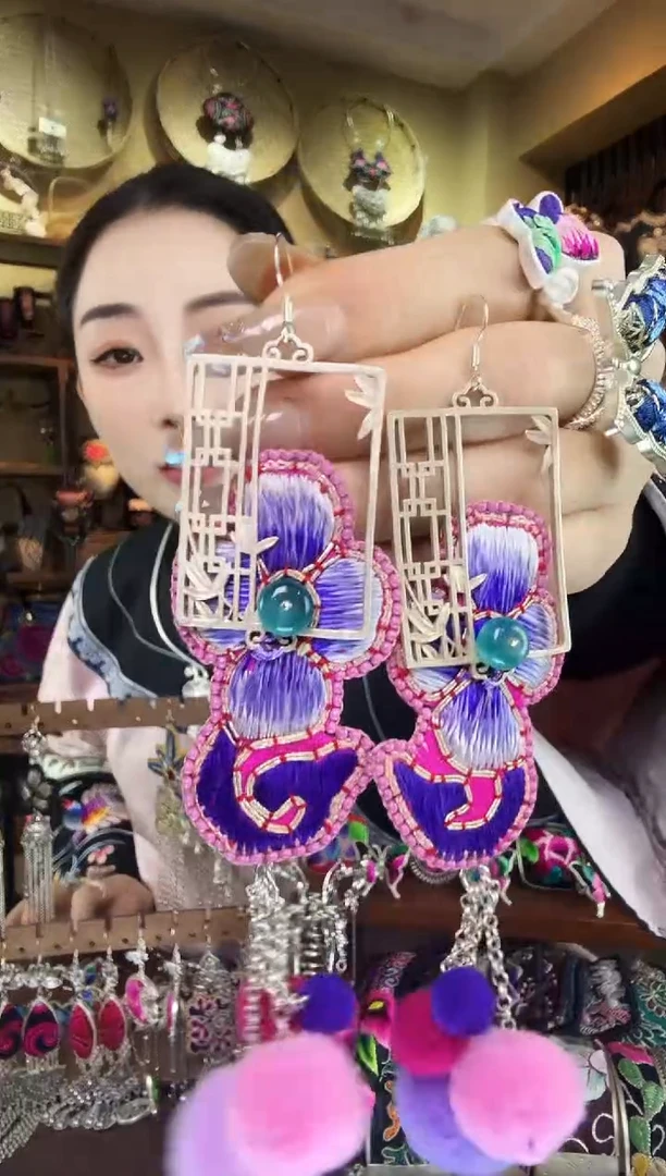 刺绣非遗刺绣民族风耳环