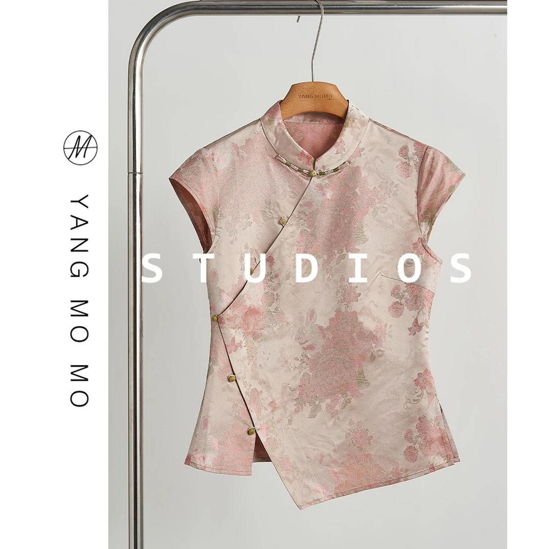 新中式轻国风花朵斜襟小飞袖提花衬衫上衣女2025新款复古夏季小衫