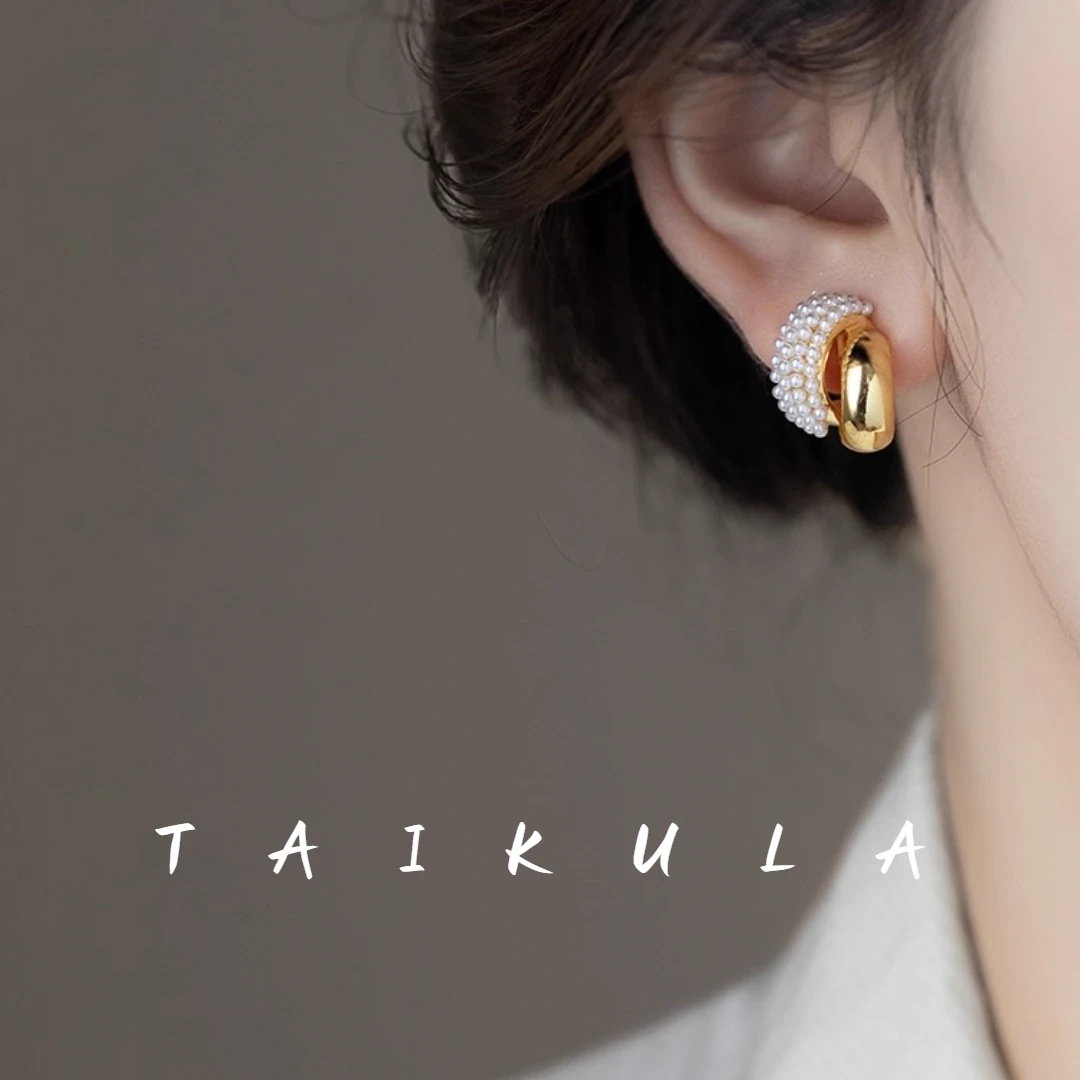 气质珠珠金属圆弧耳环2026新款爆款精致高级感耳钉女时尚气质耳饰