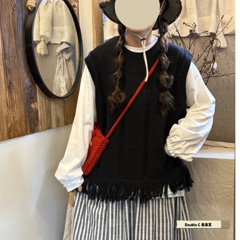 CHAI#890678#毛边重工针织马甲 FL