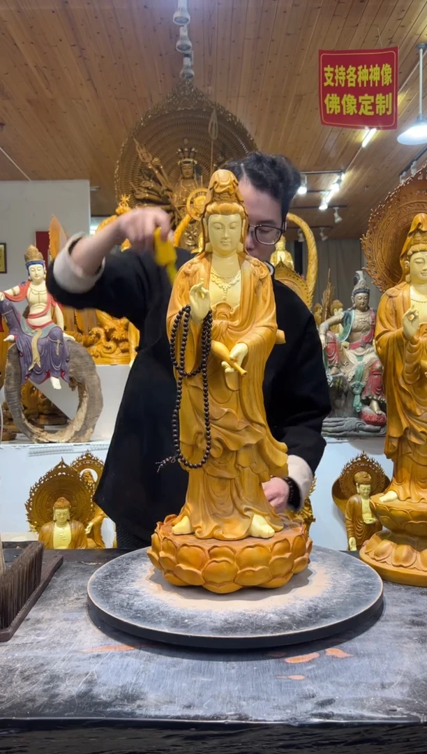 香樟木五****葛站姿净瓶观音70cm高