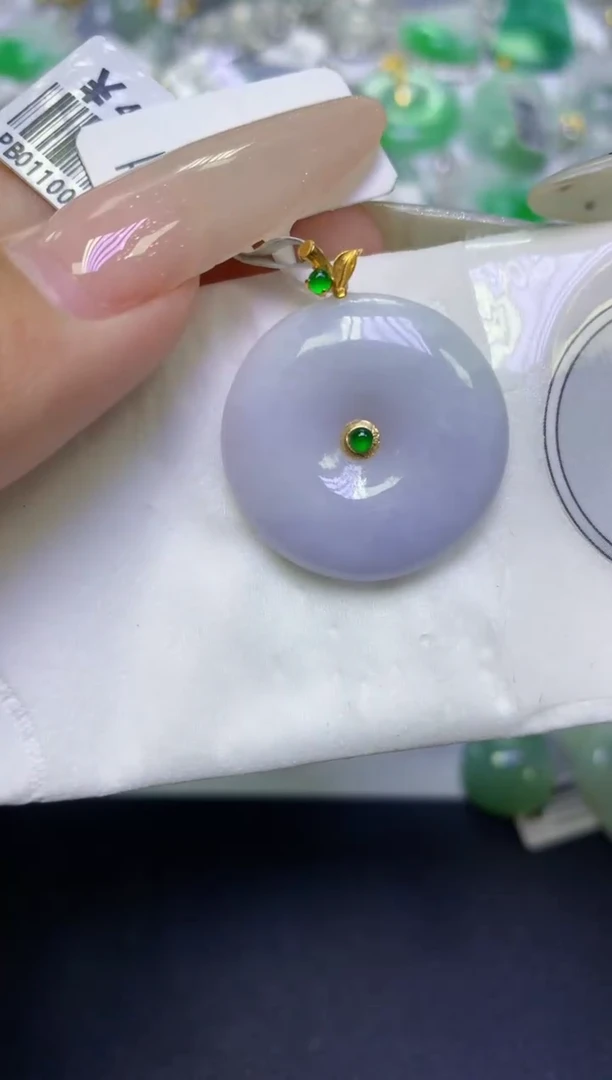 颈饰18K金镶嵌翡翠天然缅甸翡翠A货百元以上9元证书费自理