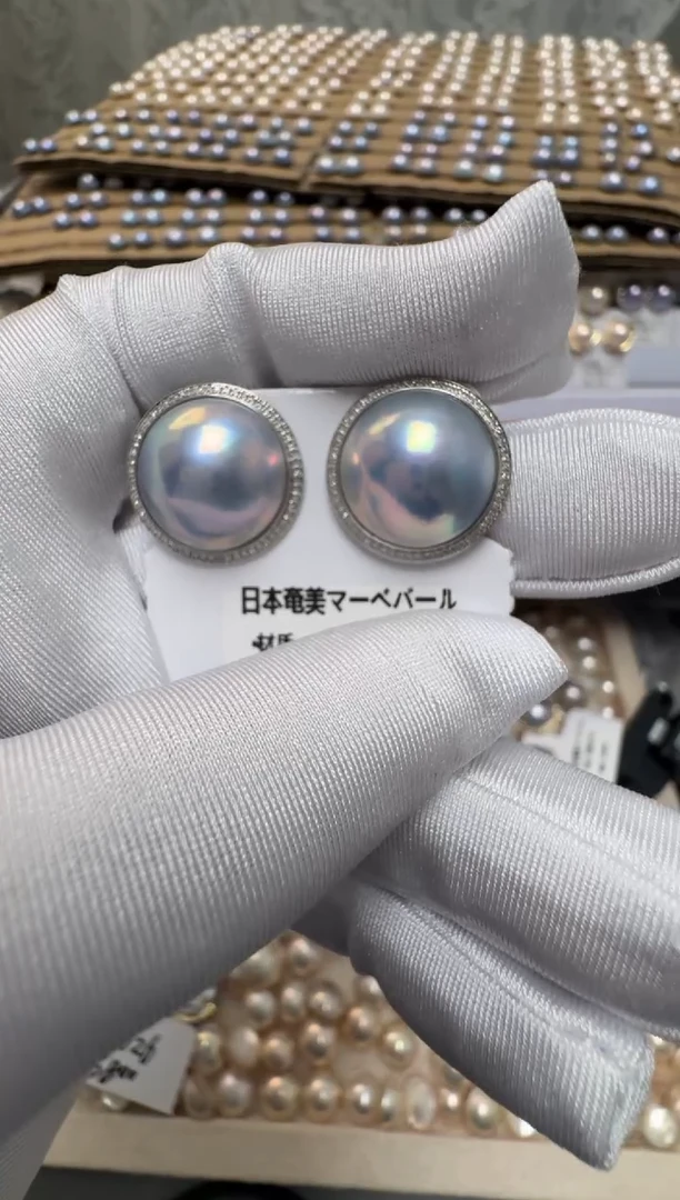 耳钉拼合珍珠（马贝珠）18K金镶嵌融***业马贝耳钉