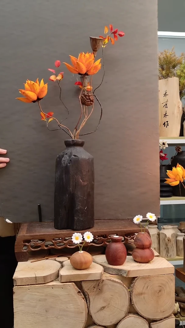 木木实木花瓶一物一拍，自然开裂