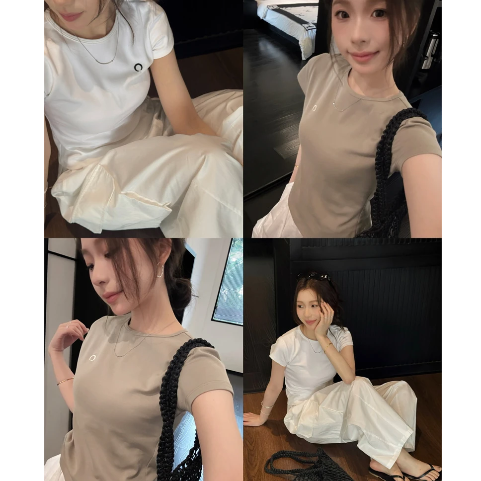 YPP!【小月亮】新款韩版修身月亮刺绣LOGO显瘦纯色收腰上衣