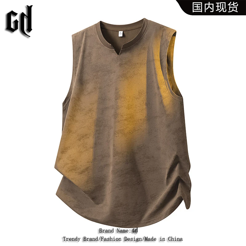 GD时尚美式扎染运动休闲无袖T恤男士夏季透气爆款个性潮流背心