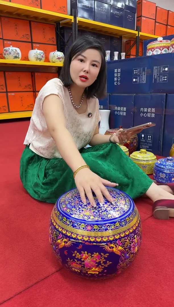 陶瓷盖子款蓝万花聚宝盆