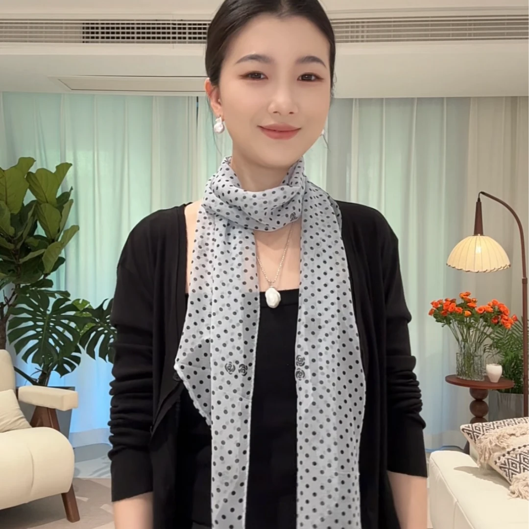 玫瑰波点隐格乔其长丝巾100%桑蚕丝丝巾小披肩外搭夏季薄款高级感