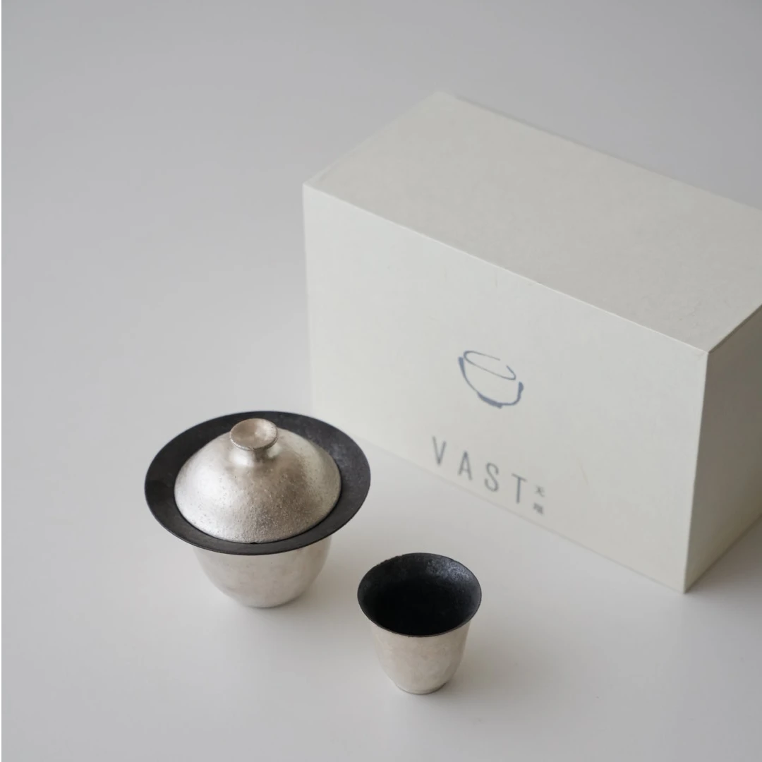 VAST无垠器皿|全手工银色盖碗茶杯茶包茶器套组节日送礼茶具家用