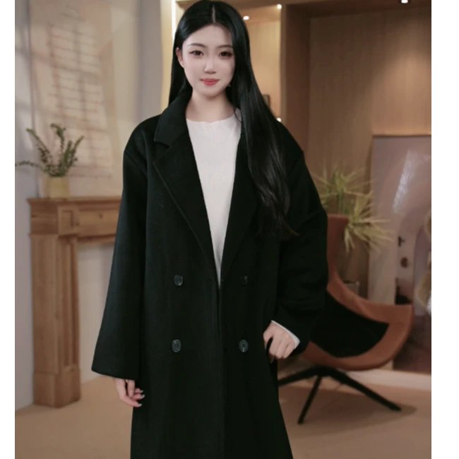 女气质长款韩版毛呢秋冬毛呢外套轻职风女士中长款
