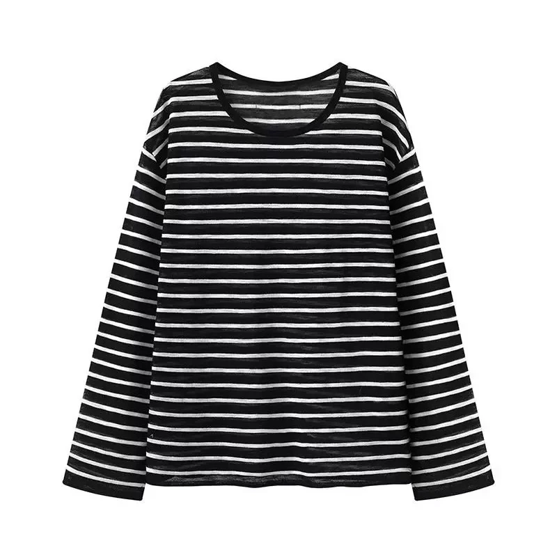 1296 摩针织衫2025春新品含绵羊毛轻柔宽松落肩黑白条纹