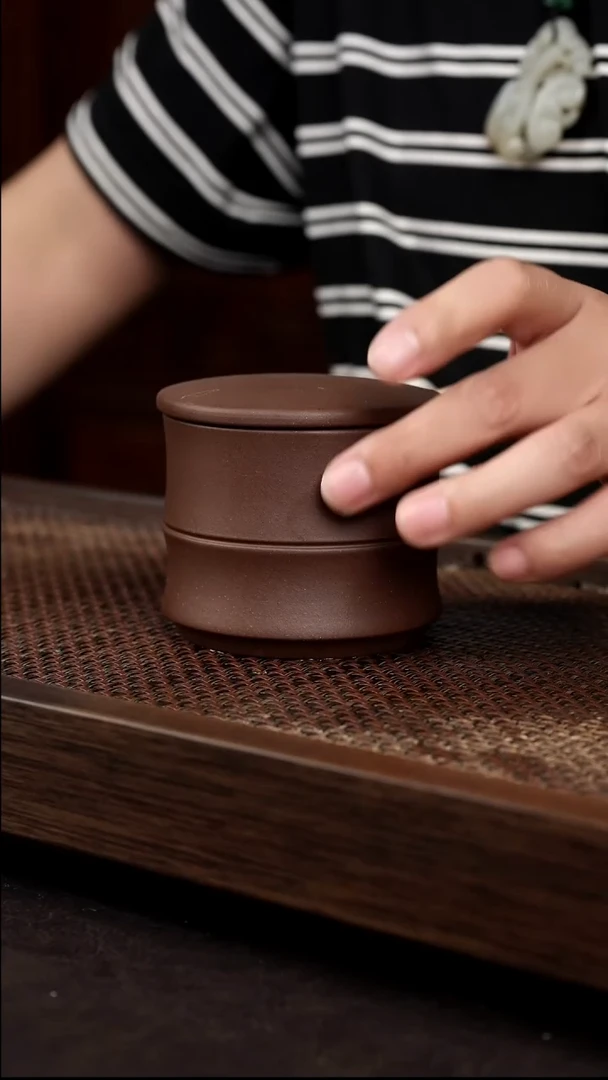 茶壶紫砂紫泥竹节茶叶罐