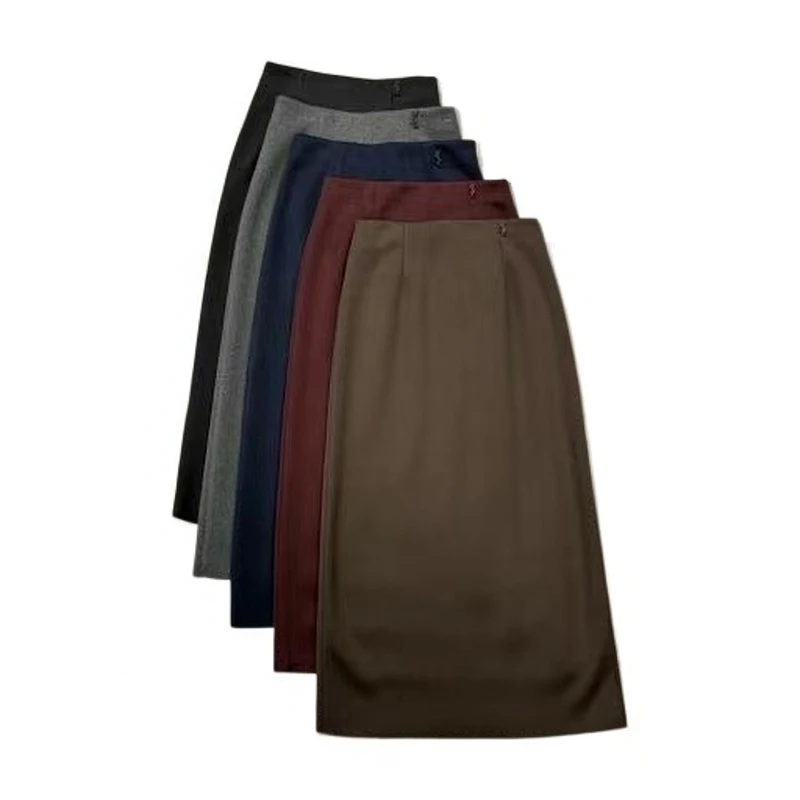 268396-1新款质感加厚软糯后开叉半身裙包臀裙