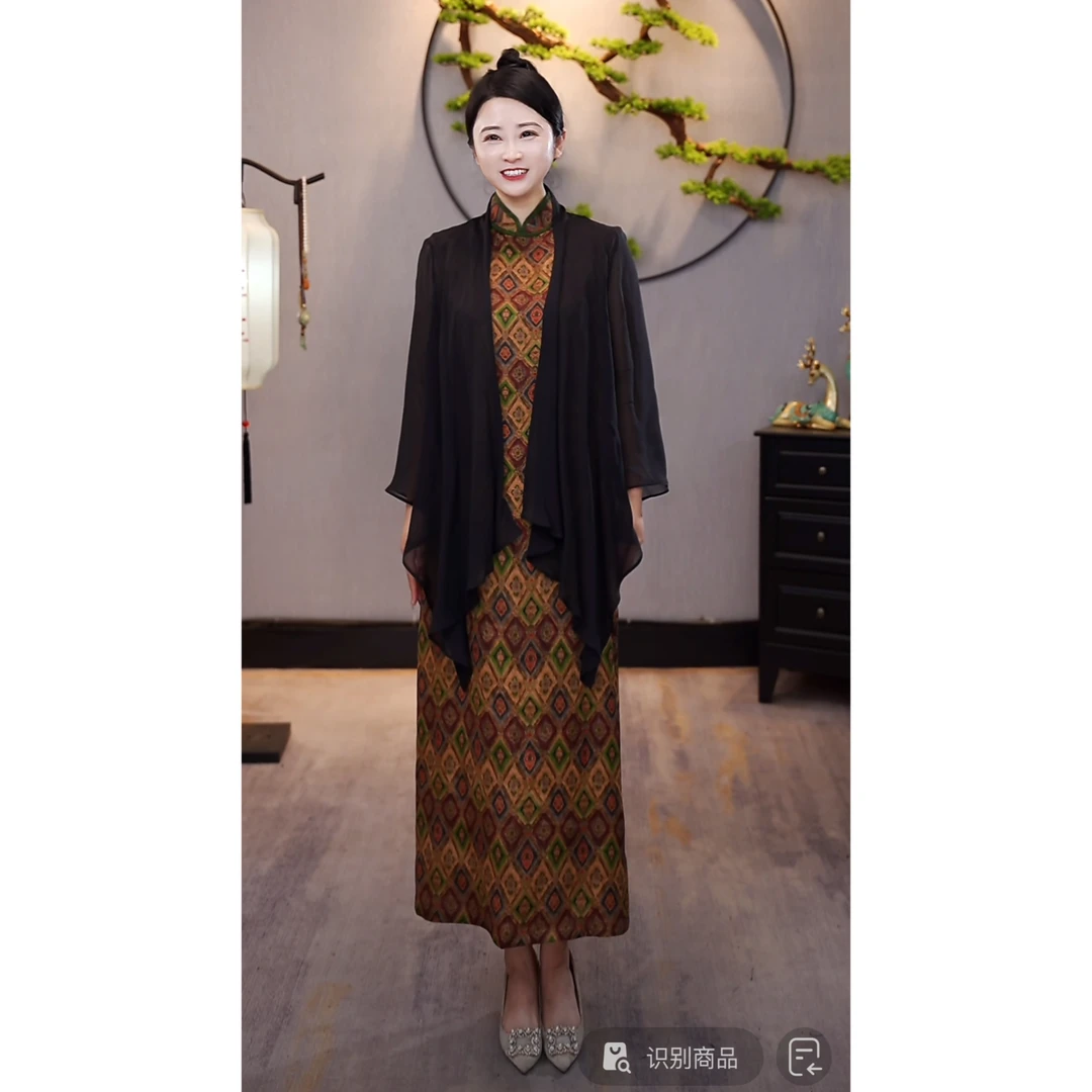 【千奈莉 】湖丝花萝中国风中式立领国风旗袍YJ207